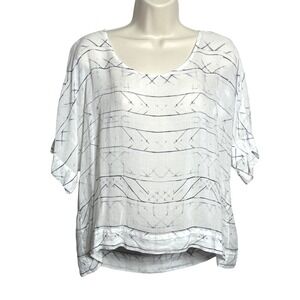 Cloth & Stone Womens Knit Top S‎ White Blue Festival Tribal Tencel Sheer Boho